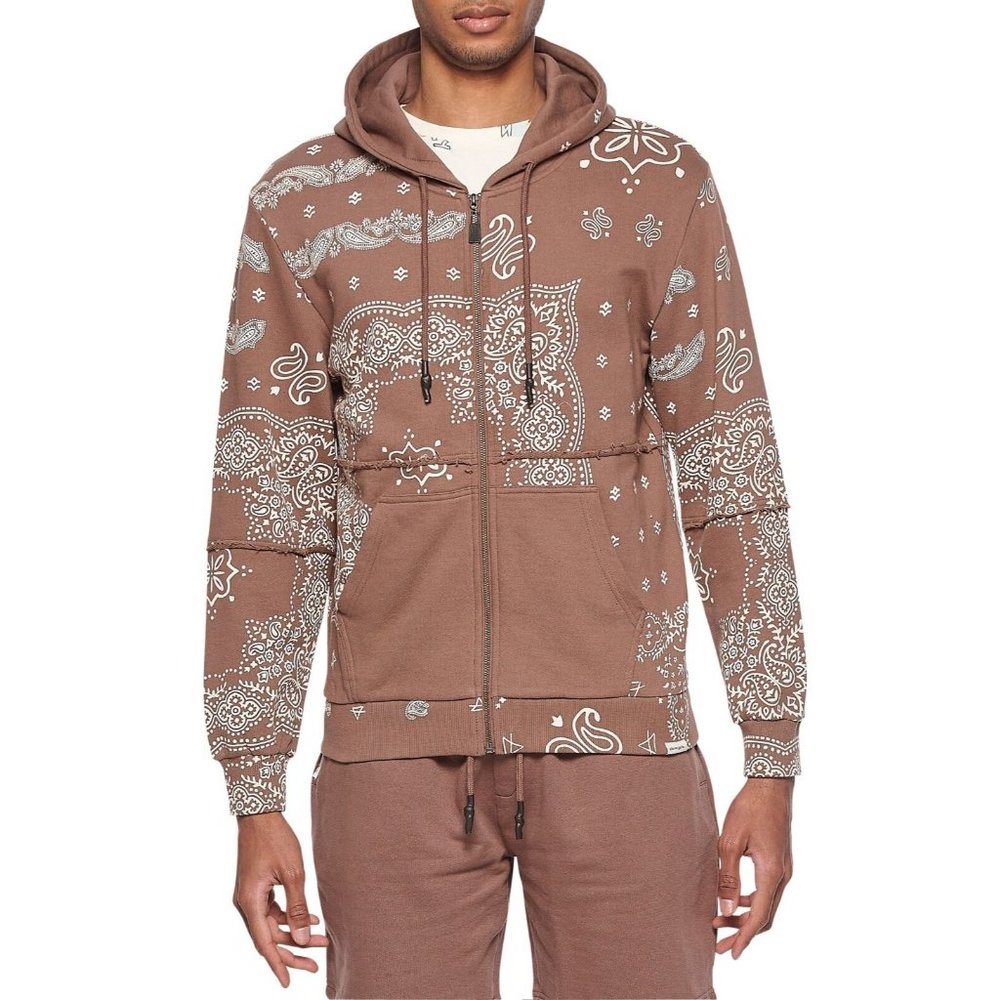ELEVEN PARIS Men's Paisley Hoodie Zipper Brown Size XL MSRP $150